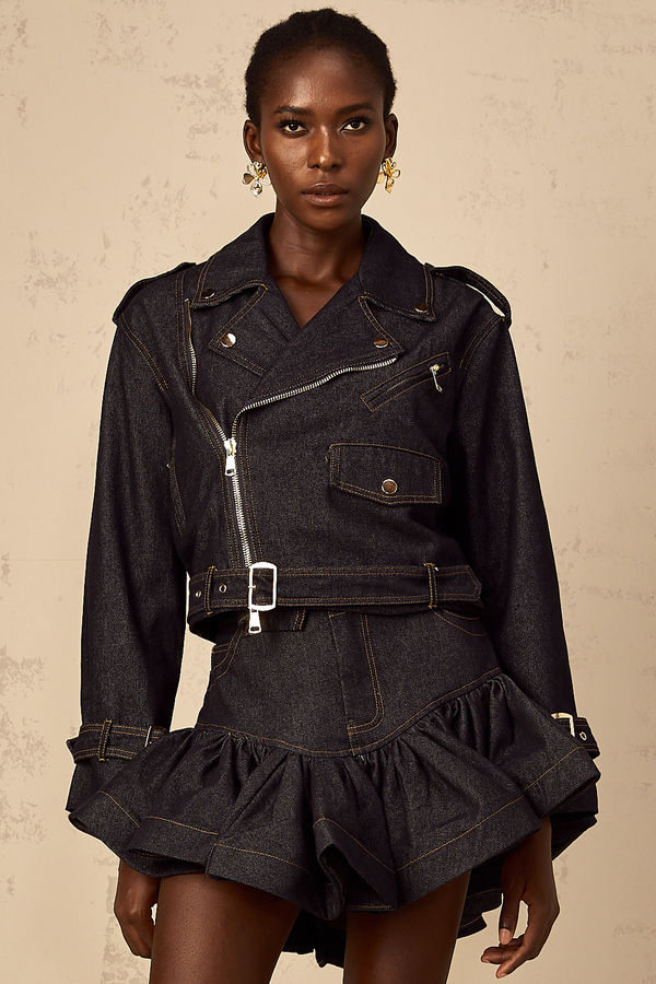 Florence Indigo Blue Contrast Stitching Denim Jacket