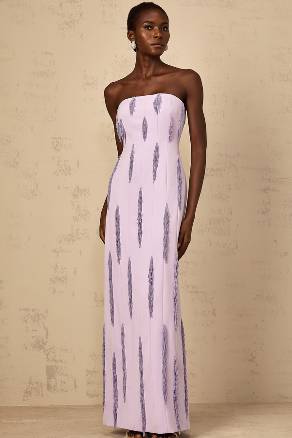 Émilie Purple Beaded Fringed Detail Maxi Dress