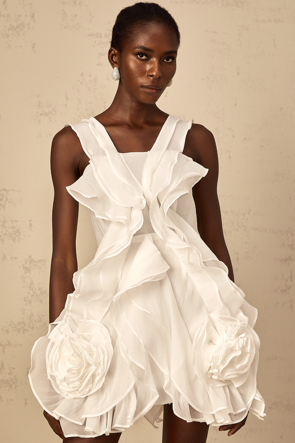 Eline white ruffled tulle mini dress