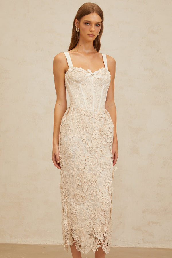 Irène Neutrals Corded Lace Corset Midi Dress