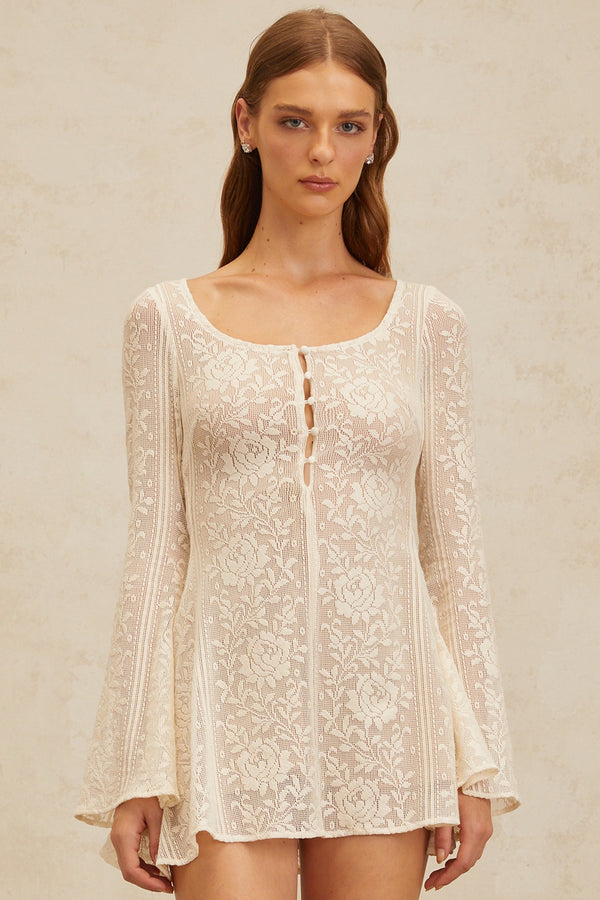 Céline White Flared Crochet Knit Mini Dress (US Only)