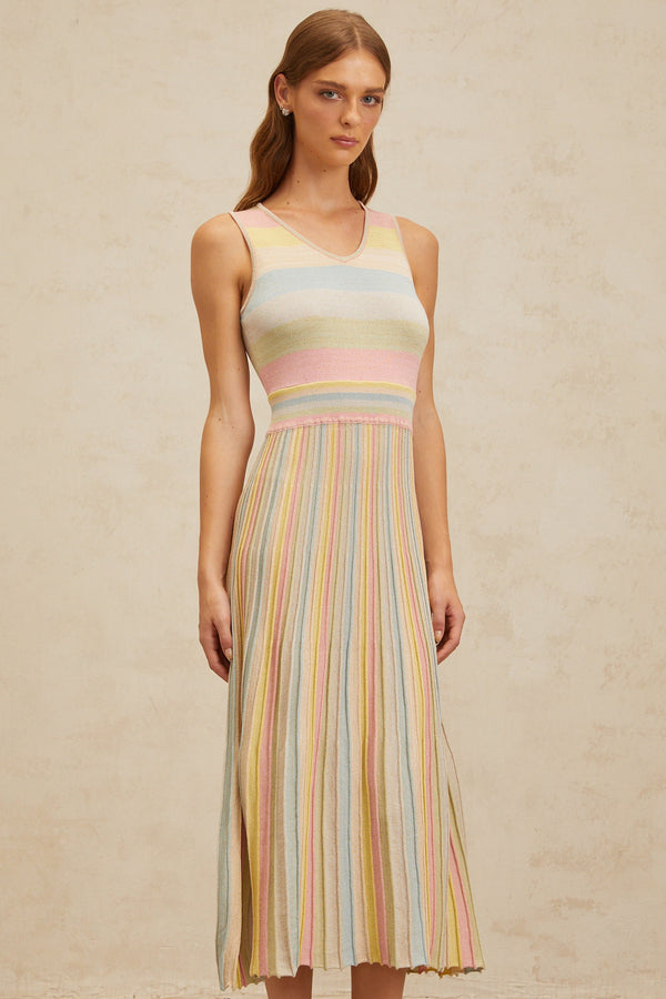 Bénédicte Blue Summer Striped Knit Midi Dress