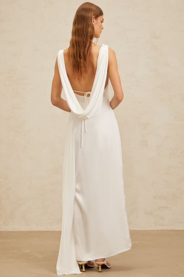Éliane White Open-Back Satin Maxi Dress (US Only)