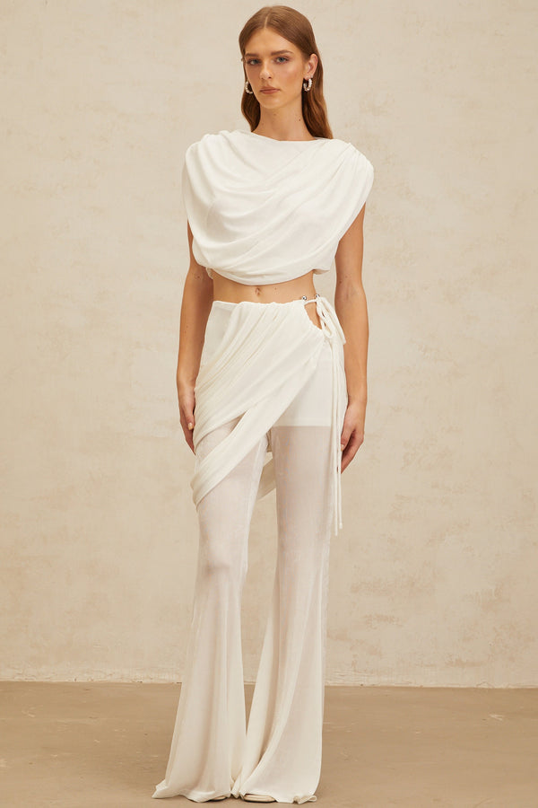 Dulcie White Asymmetrical Ruched Matching Set