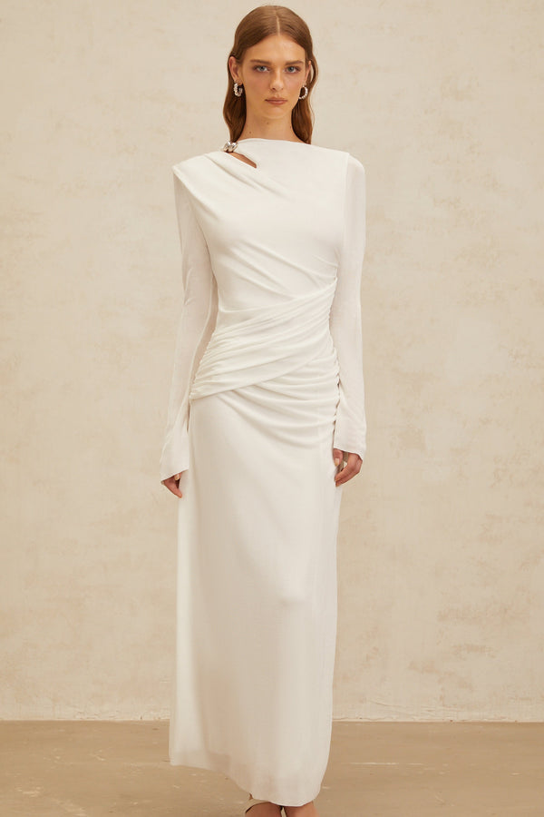 Daneysha White Ruched Maxi Gown