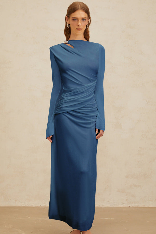 Daneysha Royal Blue Ruched Maxi Gown