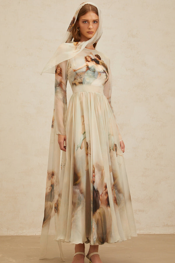 Manon Green Graphic Print Silk Maxi Dress