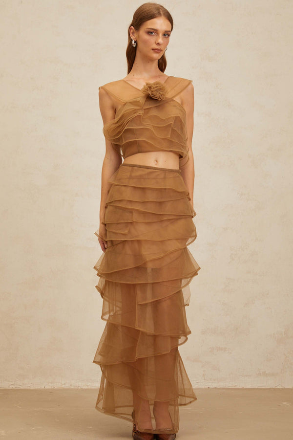 Fanny Brown Layered Tulle Top & Skirt Set