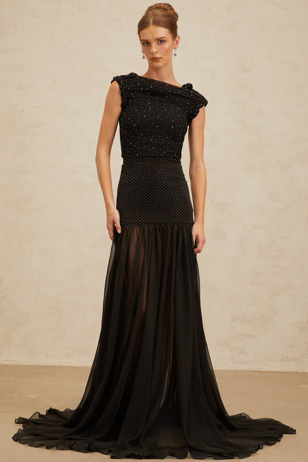 Diane Black Embellished Ruched Crop Top