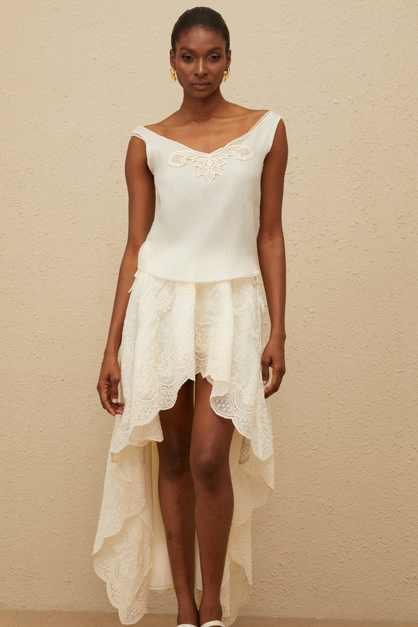 Éthérée Neutral Lace Trim Top & Skirt Set (US Only)