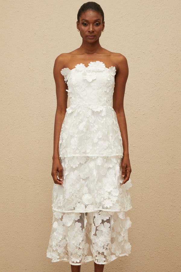 Caméo White Tiered Floral Midi Dress