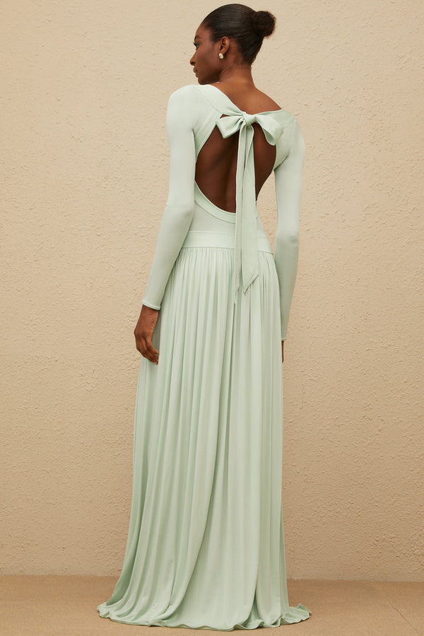 Campagne Green Open-Back Shirred Maxi Dress