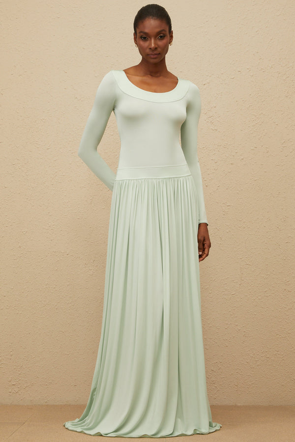 Campagne Green Open-Back Shirred Maxi Dress