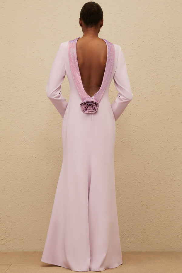 Délicatesse Purple Flared Open-Back Gown