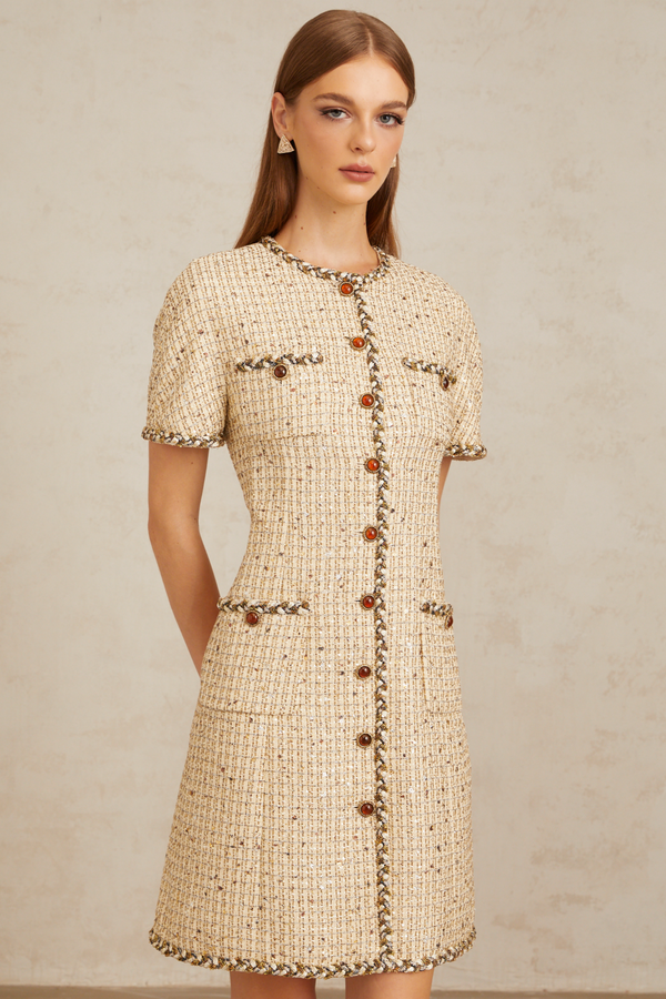 Énergie Neutral A-Line Tweed Mini Dress
