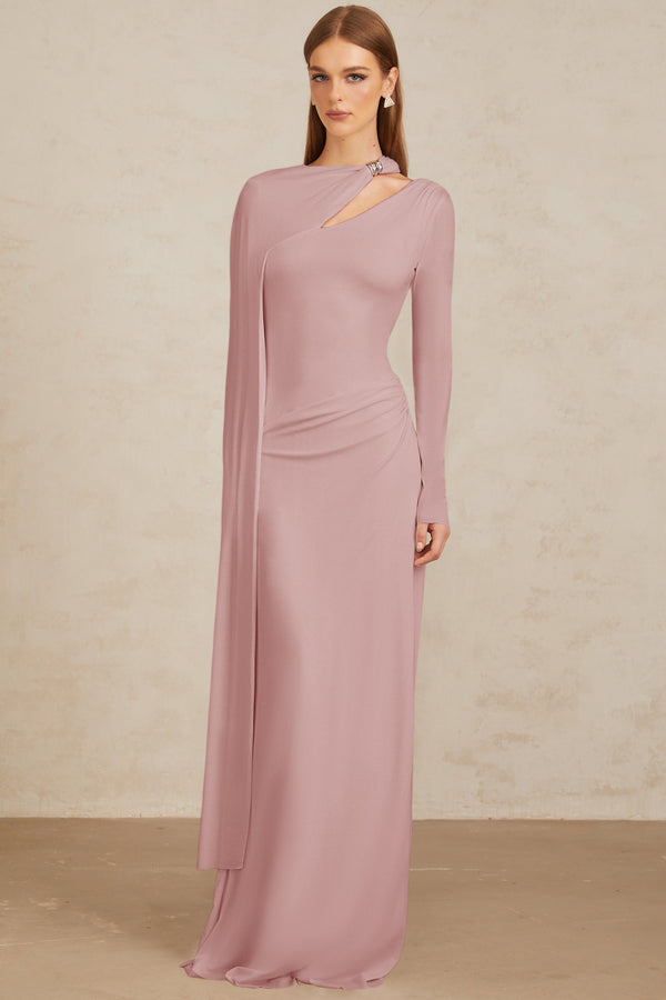 Josette Pink Diagonal Shawl Fitted Maxi Dress