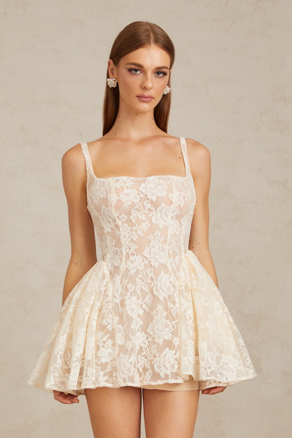 Euphemia Cream White Floral Lace Mini Dress