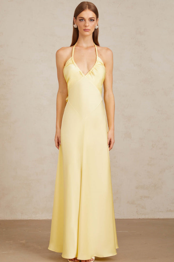 Hannele Yellow Self-Tie Halterneck Maxi Dress