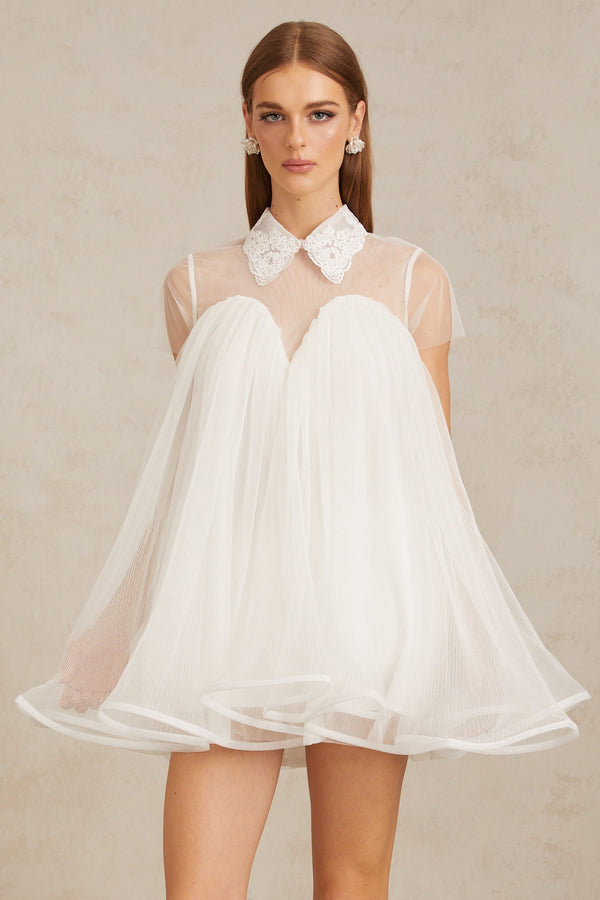 Dagny White Creased Tulle Mini Dress