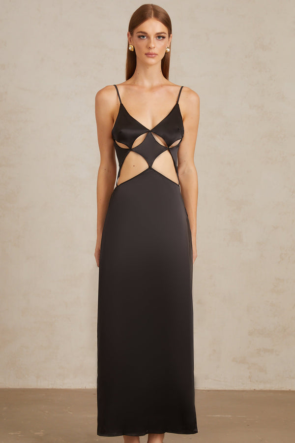 Noire Black Tie-Detail Cutout Maxi Gown