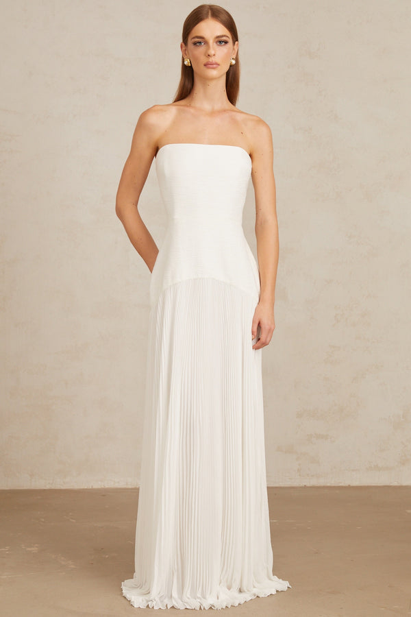 Helena White Off-Shoulder Tulle Panel Maxi Gown