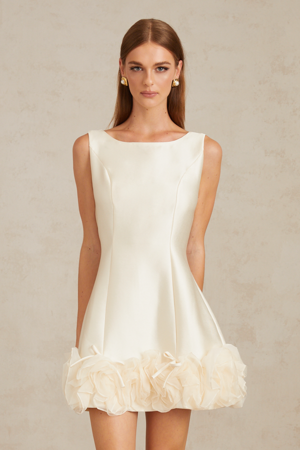 Caméo Cream White Tulle Panel Floral Mini Dress