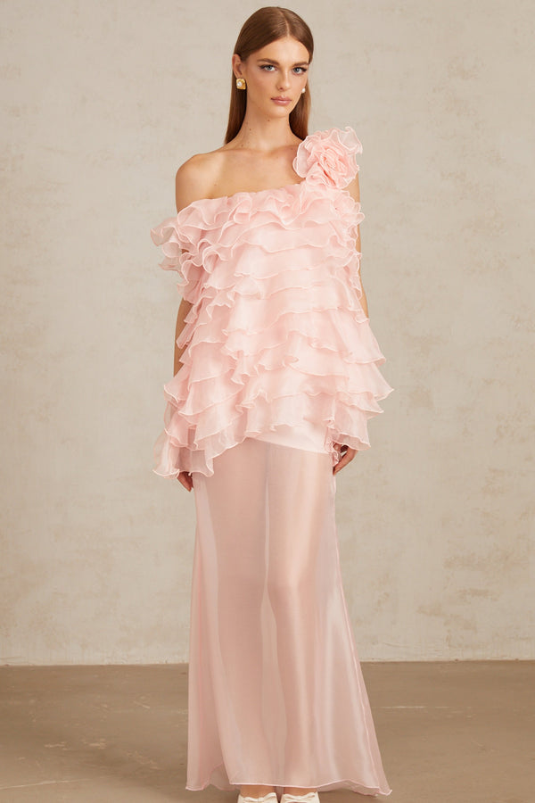 Rosalie Pink Layered Ruffled Floral Dress & Skirt Set