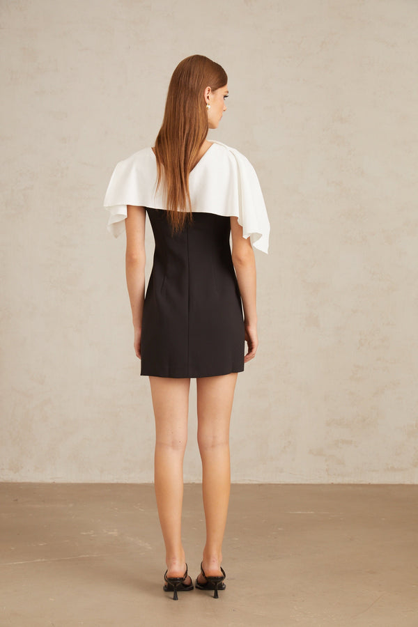 Constance Black A-Line Mini Dress with Cape Detail
