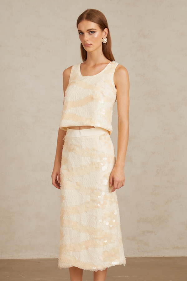 Maisie Textured Embellished Sequin Top & Skirt Co-ord