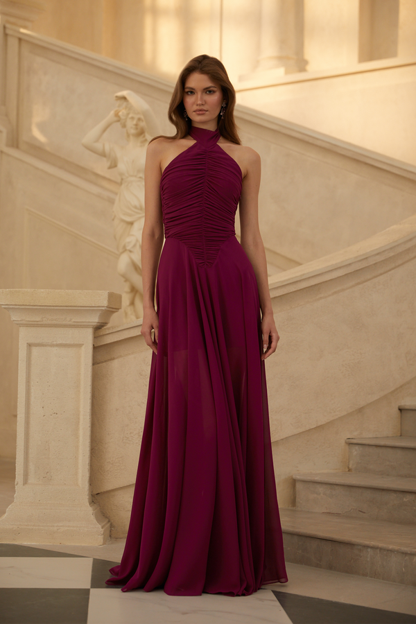 Kerstin Purple Ruched Maxi Dress