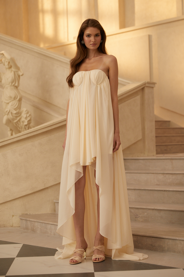 Anneli Biege Mullet Chiffon Midi Dress