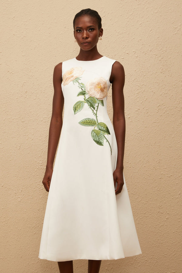 Mackenzie White Floral Embroidered Midi Dress