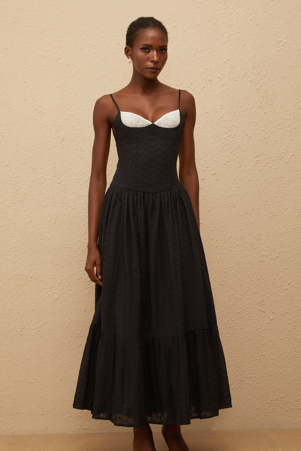 Amalia Black Embroidered Corset Maxi Dress
