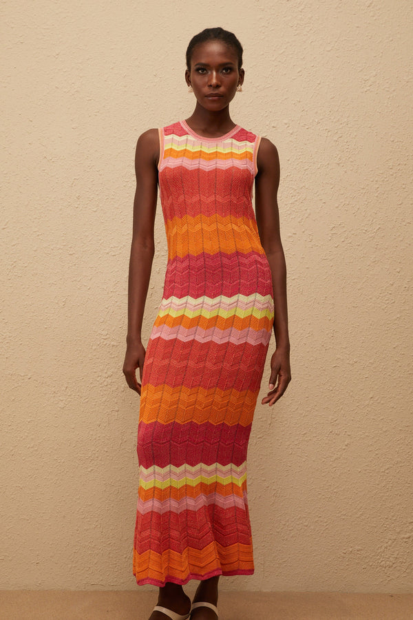 Nadège Coral Pink Wavy Knit Maxi Dress