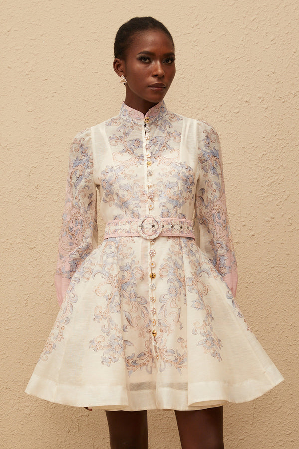 Fabienne Neutral Floral Print Mini Dress