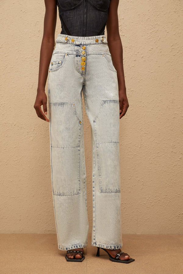 Giulia Light Blue Patchwork Cargo Jeans