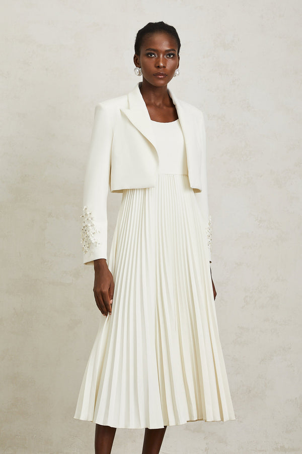 Calliopée White Floral Appliqué Jacket & Dress Set