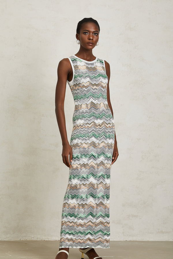 Manon Green Zigzag Woven Knit Maxi Dress