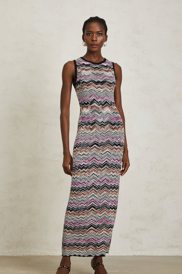 Manon Purple Zigzag Woven Knit Maxi Dress