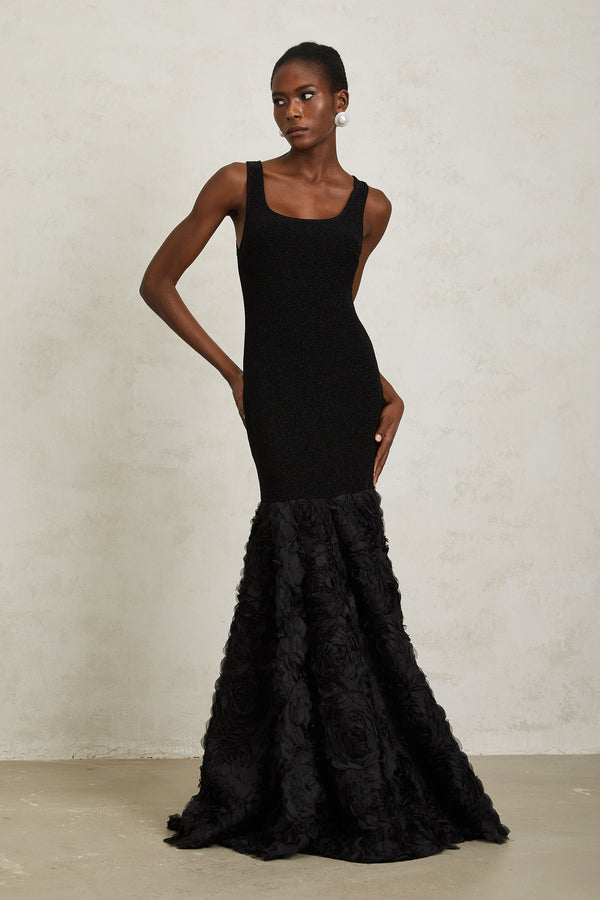 Gemma Black 3D Petal Panel Mermaid Maxi Dress