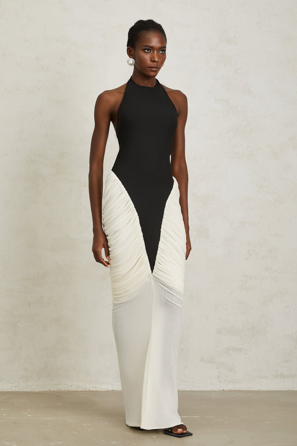 Jade Black Ruched Halterneck Maxi Bodycon Dress
