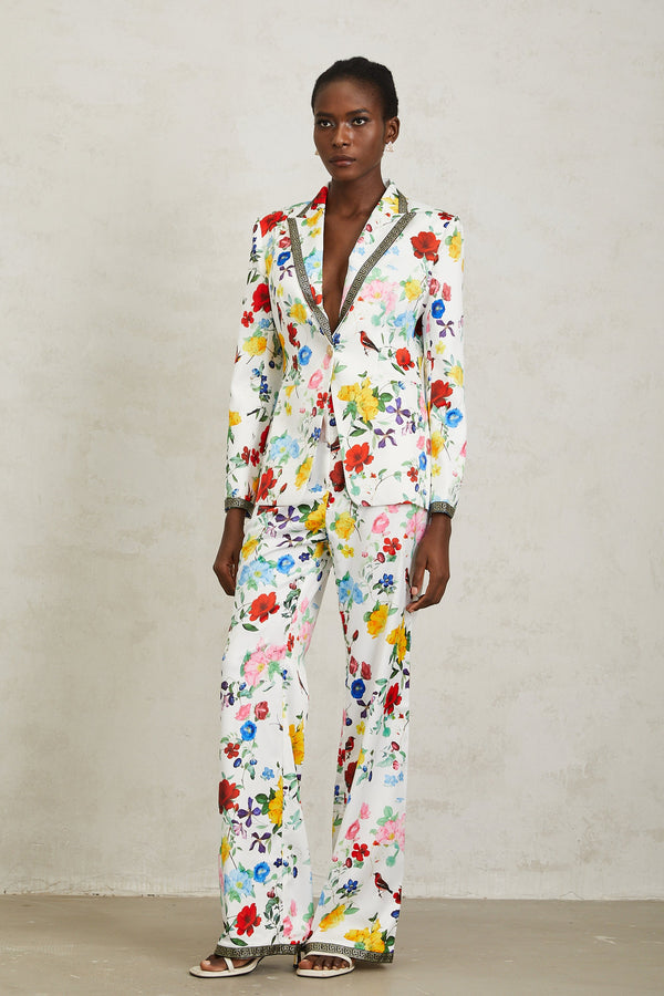 Lucía White Labyrinth Trim Floral Blazer & Trousers Set
