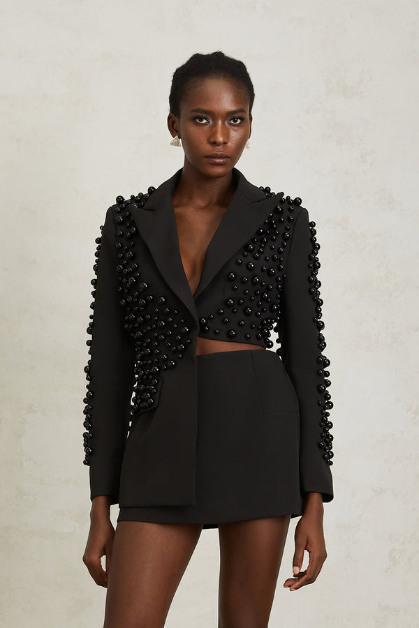 Joséphine Black Faux Pearl Blazer & Skirt Set