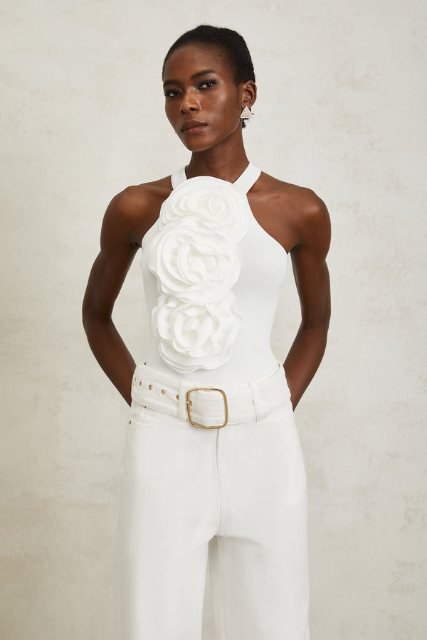 Nolwenn White 3D Petal Knit Top