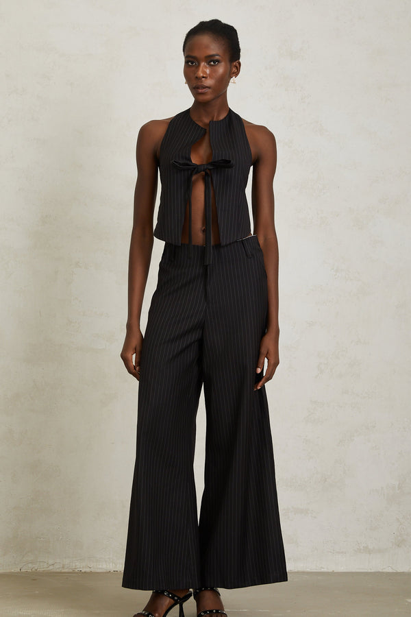 Octavie Black Vertical Striped Top & Trousers Set