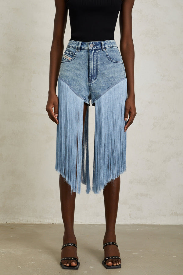 Martina Blue Fringed Panel Denim Shorts