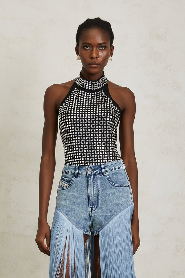Jade Silver Halterneck Studded Bodysuit