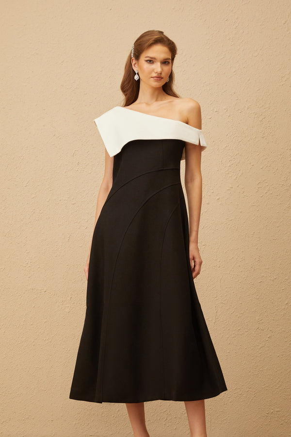 Mélanie Color Block Asymmetrical Midi Dress