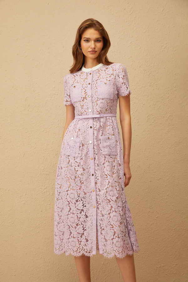 Églantine Purple Floral Lace Midi Dress