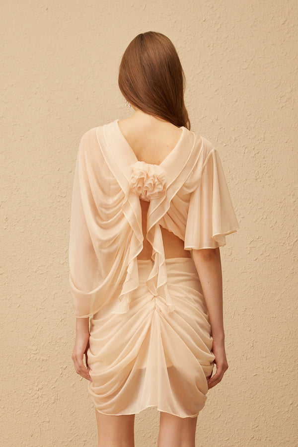 Pénombre Neutral Ruched Tulle Top & Skirt Set